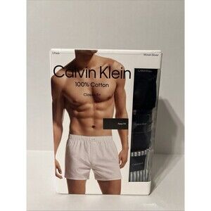 Calvin Klein Men's Cotton Classics 3-Pack Woven Boxer, Black Mix, XLarge